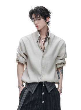ArguE亚麻耐磨宽松刺衬衫上衣男