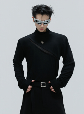 ArguE CulturE小众高领解构打底衫高弹力金属logo修身长袖内搭T恤