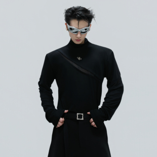 ArguE CulturE小众高领解构打底衫高弹力金属logo修身长袖内搭T恤