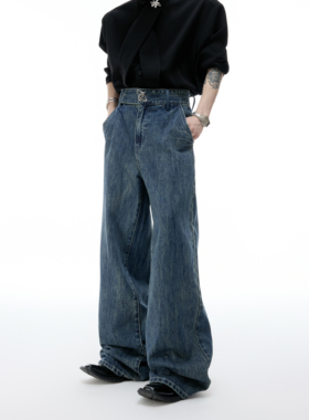 ArguE CulturE无垠*水洗阔腿牛仔裤高级做旧飘带垂感宽松休闲长裤