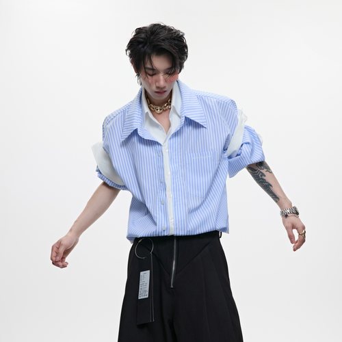 小众学院蓝色条纹衬衫
