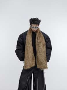 CulturE24s小众防貂毛皮草加厚棉服可拆卸围脖拼接设计感宽松外套
