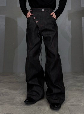 ArguE红边黑脊*原牛14.5盎司黑色微喇牛仔裤侧门禁差异化神裤