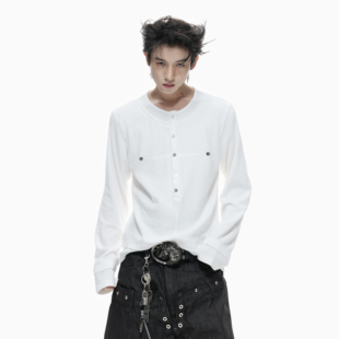 高弹垂坠混纺软糯内搭 长袖 ArguE26ss 小众假两件双层金属纽扣修身