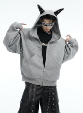 ArguE CulturE宠物情人 小众铆钉拼接杜宾犬连帽卫衣春季情侣外套