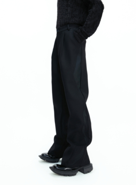 ArguE CulturE玄阔*分割裁剪阔腿A字西裤刺绣拼皮纯色长裤休闲裤