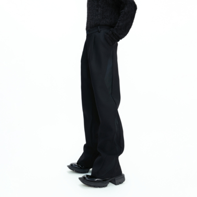 纯色分割裁剪阔腿A字西裤