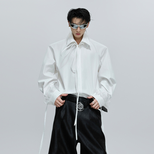 衣上衣 垫肩宽松贵气衫 ArguE CulturE小众花边飘带可拆卸设计衬衫