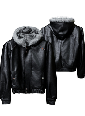 ArguE CulturE脊煞重磅座山雕加绒加厚皮衣连帽毛领棉服短宽外套