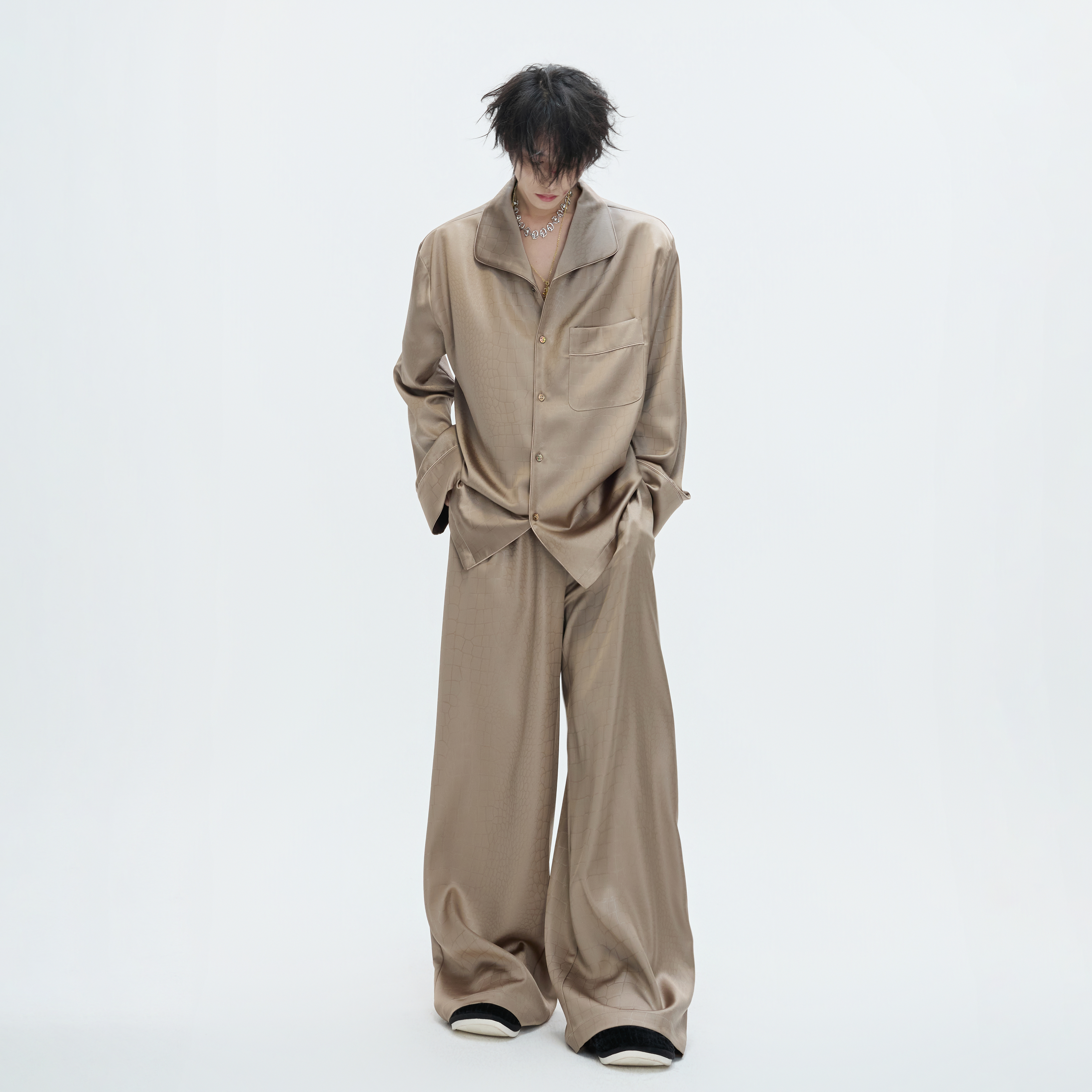 情侣醋酸丝滑睡衣垂坠居家服