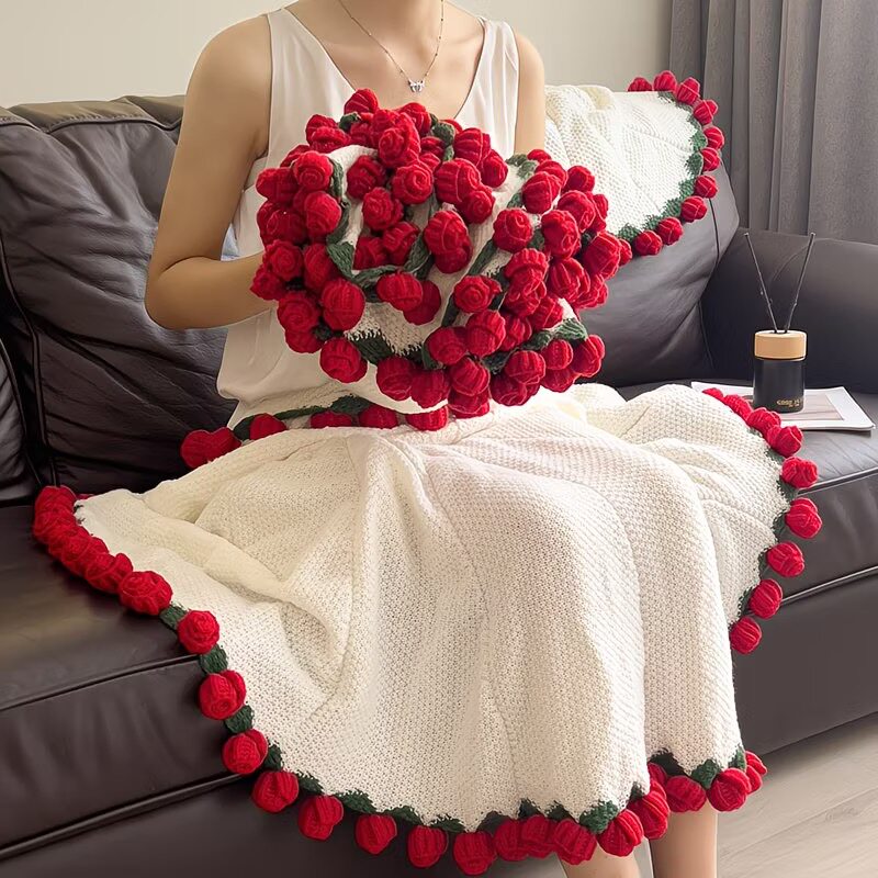 玫瑰花束钩织毛毯新婚生日礼物图片