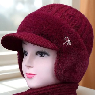 中老年人冬季帽子女奶奶妈妈老人保暖帽兔毛护耳加绒厚针织毛线帽