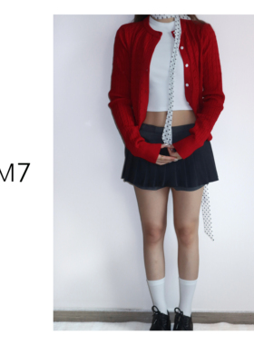 NEM7 百搭复古圣诞红麻花长袖针织衫女显瘦绞花修身毛衣内搭开衫