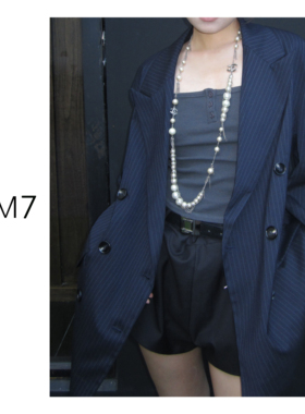 NEM7 条纹西装外套大廓形版型设计感垫肩