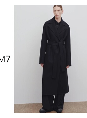 NEM7  秋冬新款落肩睡袍式长款羊毛大衣女士腰带装饰静奢风女装