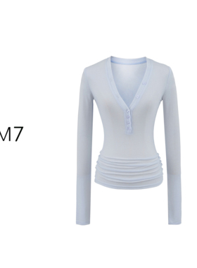NEM7 2025 天丝V领纽扣紧身长袖女辣妹百搭弹力修身打底衫上衣