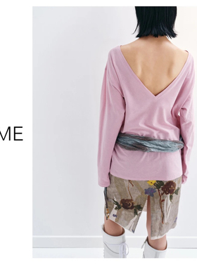 NEME 2025 简约纯色正反两面穿轻薄深V套头棉质显瘦百搭长袖T恤