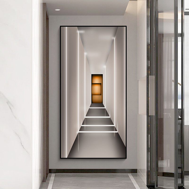 gy入户大厅玄关装饰画现代简约竖版过道壁画空间延伸感走廊尽头挂