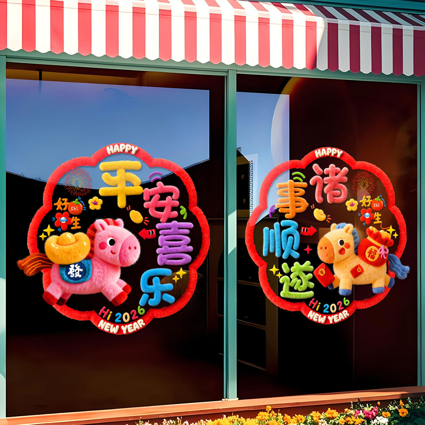 2026马年新年快乐玻璃门静电贴纸春节装饰橱窗贴过年诸事顺利布置,家居饰品,门贴,淘宝优惠券,粉丝福利购,淘宝优惠卷