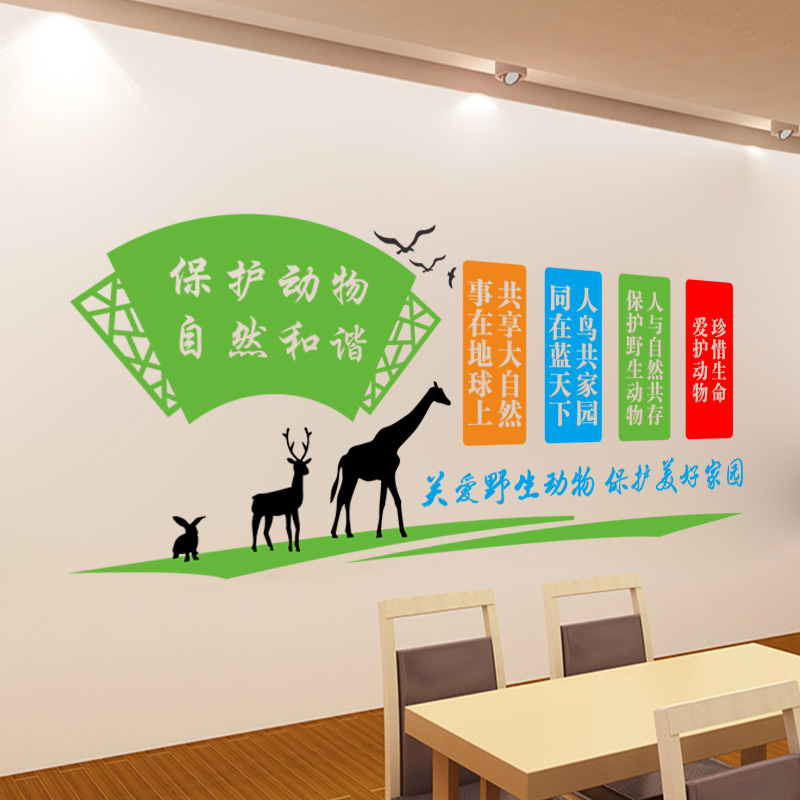 学校公司餐馆食堂贴纸画社区防疫宣传栏关爱野生动物拒绝野味墙贴