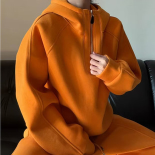 双面绒!情侣男女时尚百搭纯色套装卫衣运动秋冬拉链帽衫宽松5527