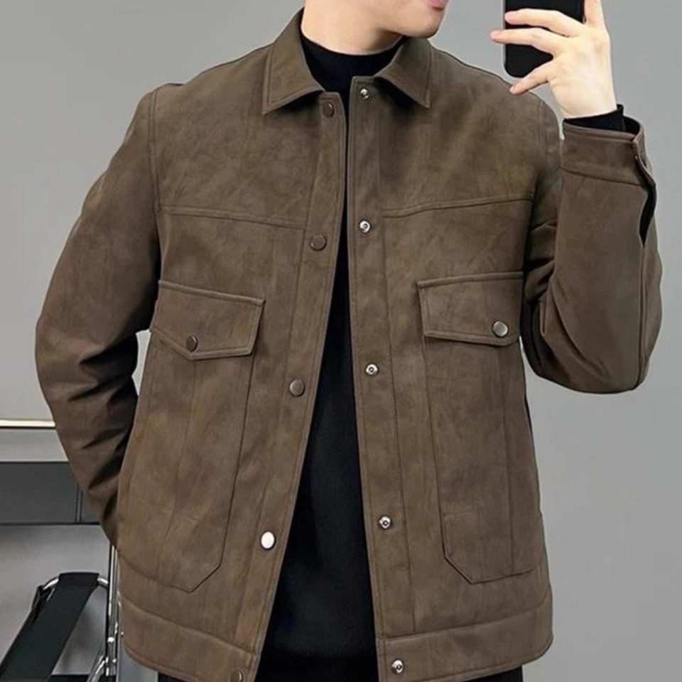 先生男装搭配冬季羽绒轻熟英伦保暖男时尚戴盖羽绒皮衣翻领夹外套