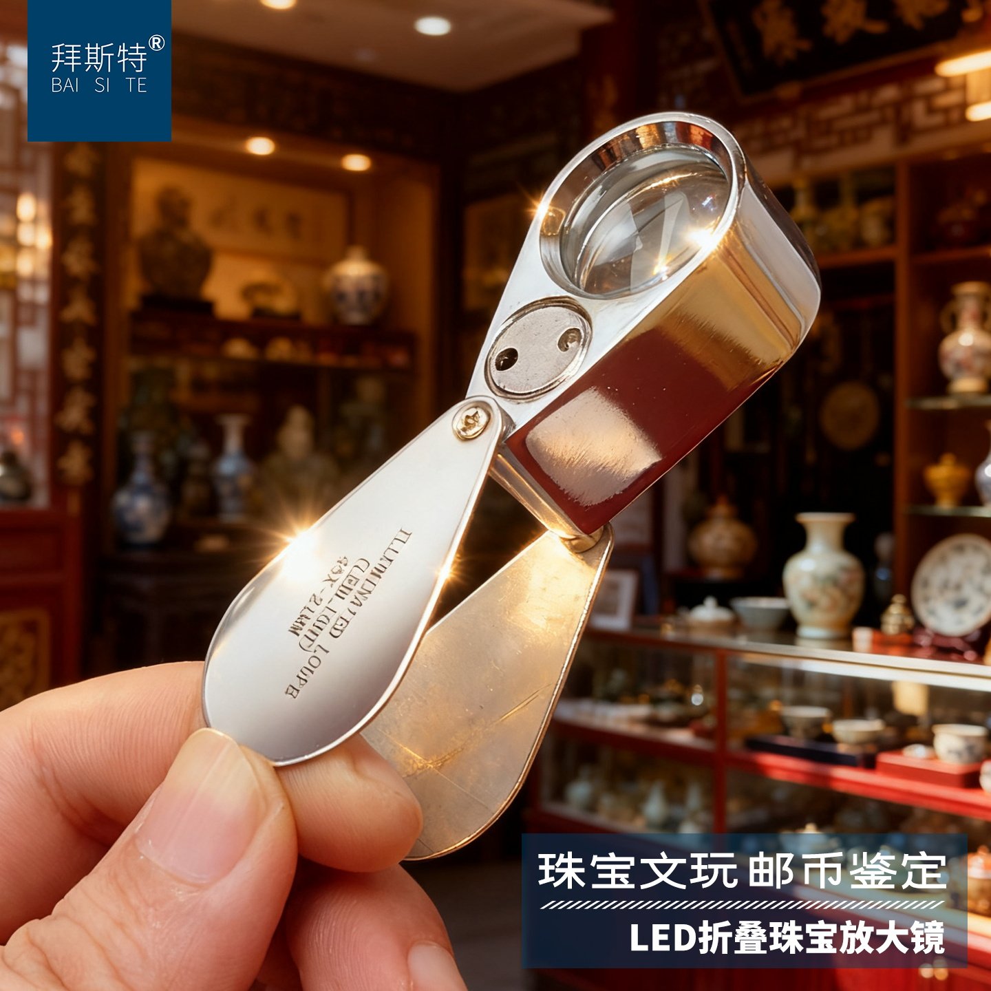 高清30倍放大镜带灯LED珠宝鉴定30X古董文玩邮票钱币钻石腰码