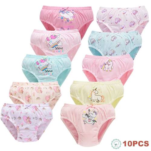 5/10Pcs Cotton Girls Panties Rainbow Unicorn Lovely Cartoon