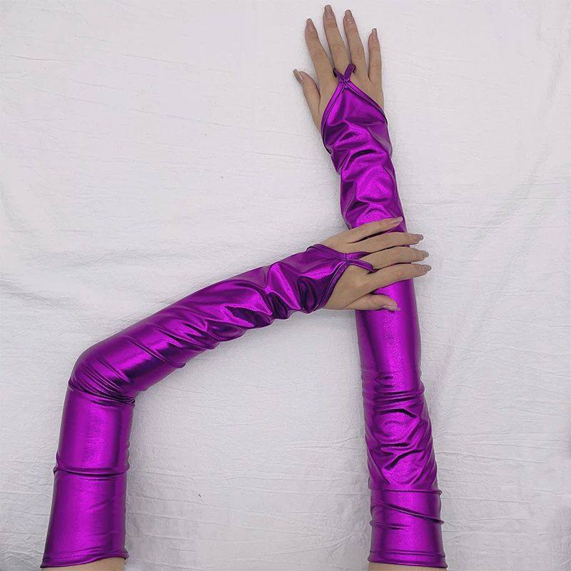 Multi-Color Patent Leather Coated Hook Finger Gloves Sexy Wo