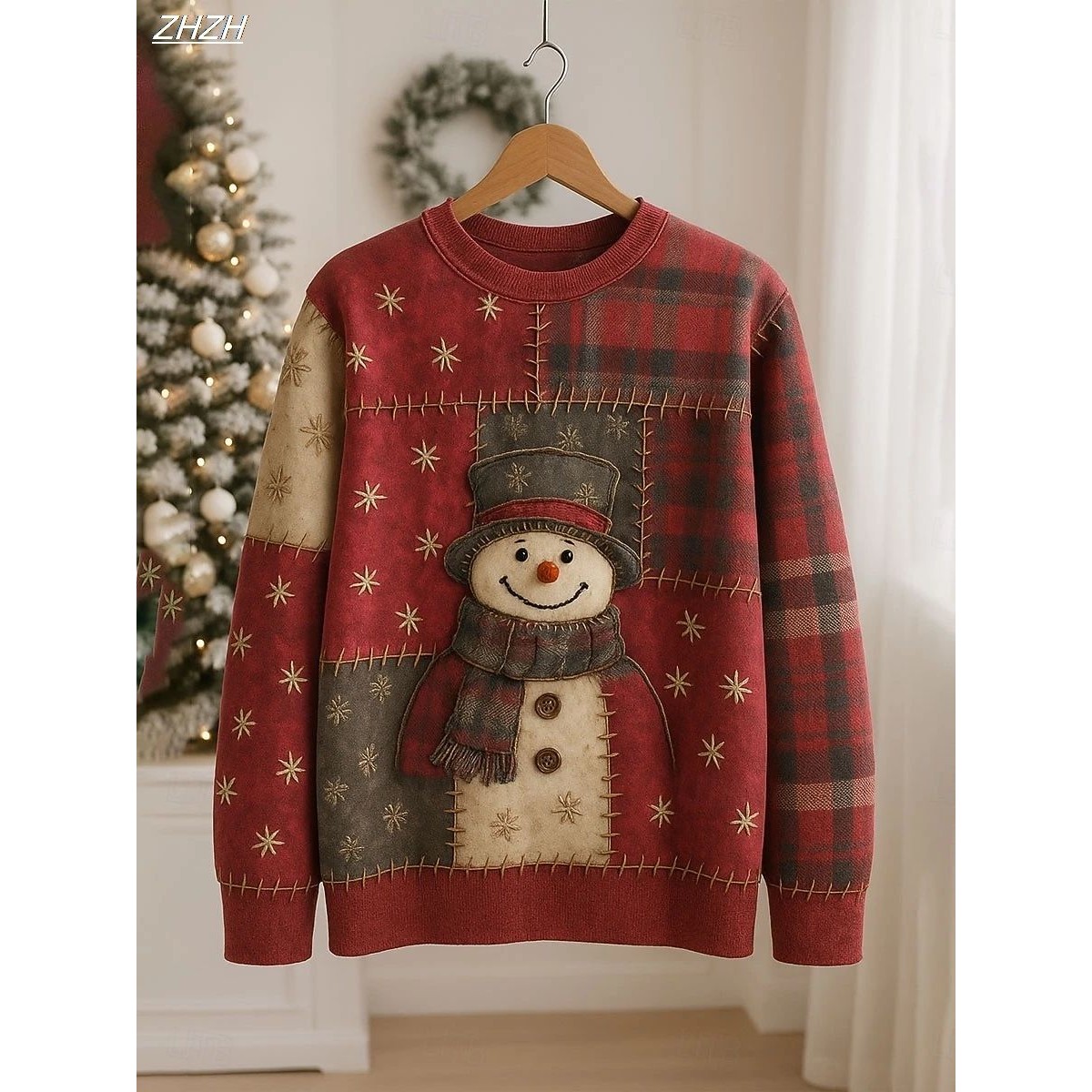 Women's Christmas Snowman Print Sweatshirt Festive Pullover