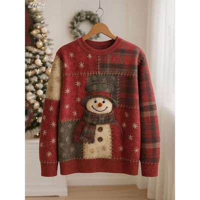 Women's Christmas Snowman Print Sweatshirt Festive Pullover