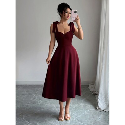 Women's elegant shoulder strap tie design cinched waist larg