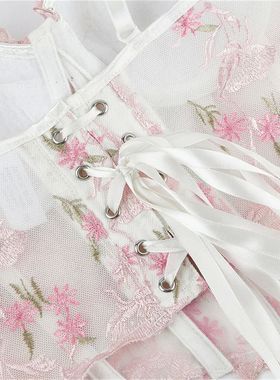 Women White Corset Tank Tops Mesh Camis Backless Bra with Ad