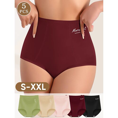 5pcs High-Waisted Cotton Women's Panties - Tummy Control But