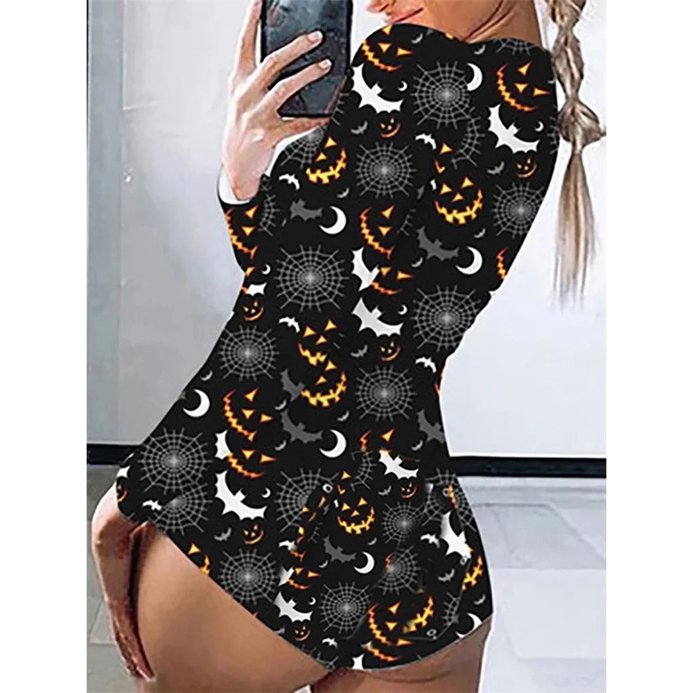 Women′s Halloween Pajamas Romper Long Sleeve Deep V Neck Ju
