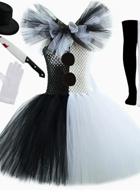 The Clown Costume Girl Black White Fancy Tutu Dress Horror J