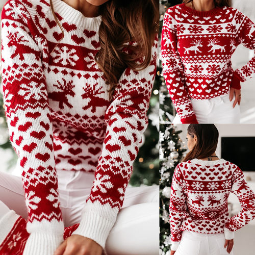 2025 Autumn And Winter Knitted Sweater Women's Christmas Elk