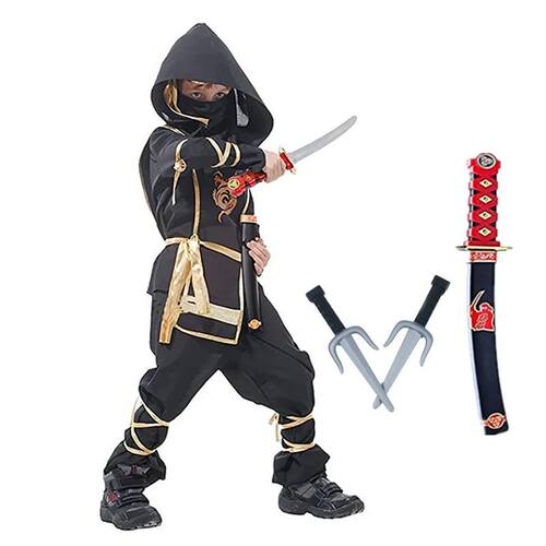 Black Ninja Costume Boy Halloween Japanese Samurai Costume K