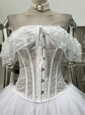 Women Corset Bustier Overbust Lace Up Boned Vintage Bodice W