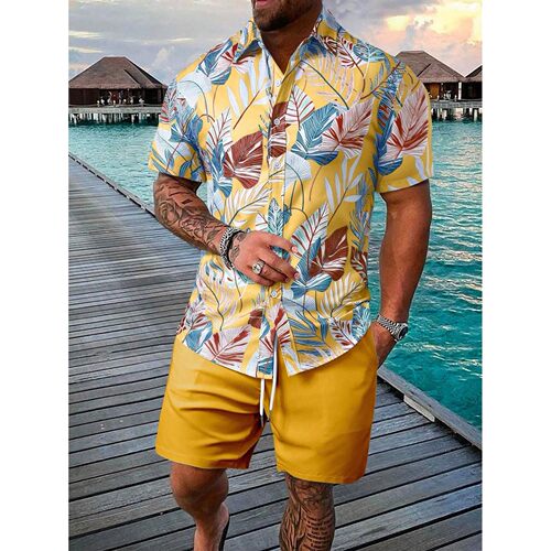 Men's Tropical Floral Hawaiian Shirt Short Sleeve Button Dow