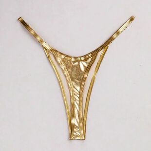 Women Sexy G-string Glossy Triangle Shape Solid Color Elasti