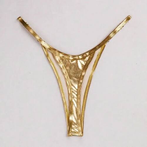 Women Sexy G-string Glossy Triangle Shape Solid Color Elasti