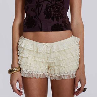 Women Mesh Lace Bloomer Shorts Y2k Layered Ruffle Frilly Boo