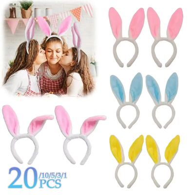 1-20PCS Pink Rabbit Ear Headbands Cute Plush Bunny Ears Hair