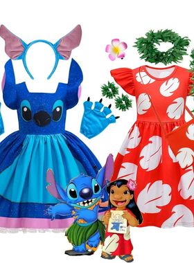 Disney New Movie Stitch Lilo Costume for Girls Flying Sleeve