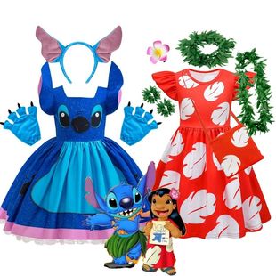 Disney New Movie Stitch Lilo Costume for Girls Flying Sleeve