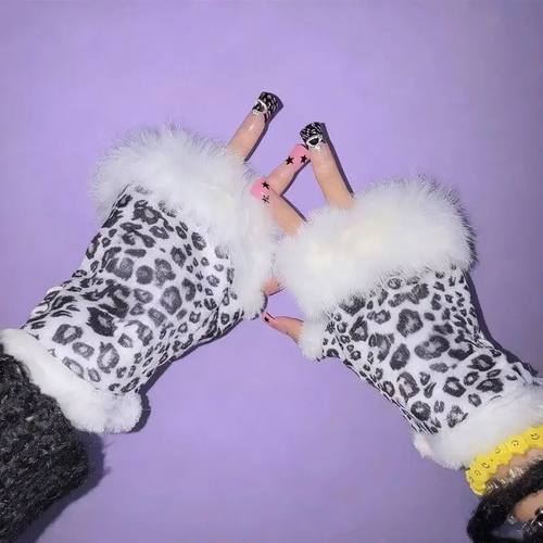 Christmas Women Hand Wrist Windproof Mittens Warmer Y2K Leop