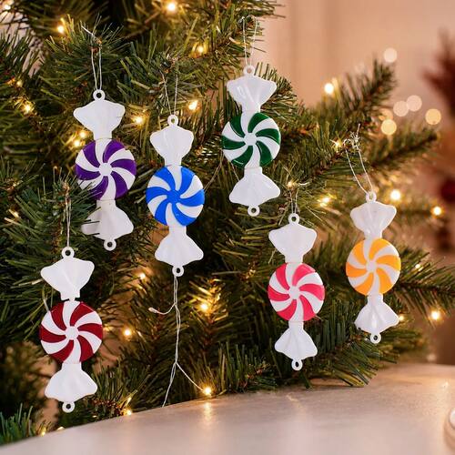 12Pcs Christmas Candy Ornaments Swirl Peppermint Hanging Pen