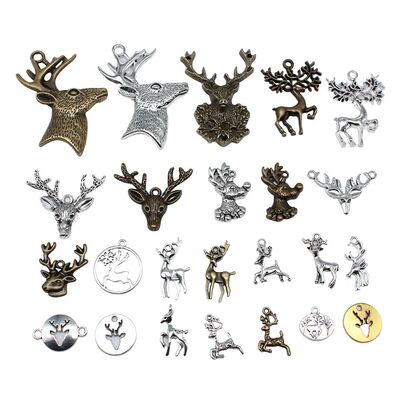 10pcs Charms Christmas Deer Sika Antique Bronze Silver Color