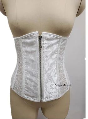 Women Mesh Underbust Bustiers Corset Lace Up Front Zipper Wa